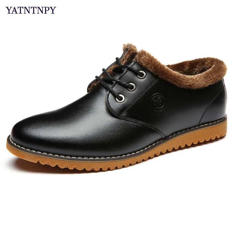 

YATNTNPY Men Casual Leather Shoes Winter Warm Shoes added Fur Comfortable Platform Oxfords Wearable Dress shoes