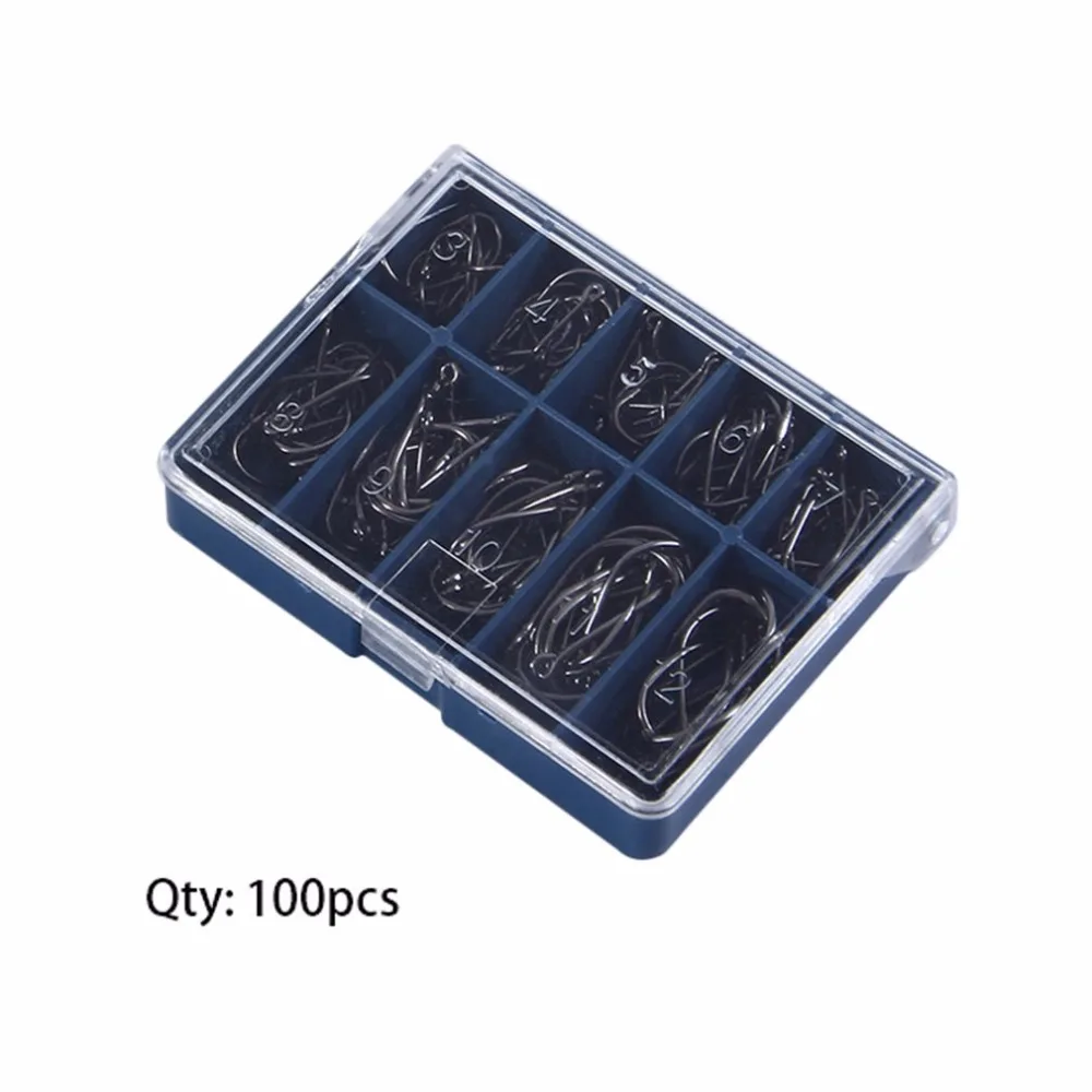 

100 Pcs/Lot 3# -12# Carbon Steel Fishing Hook Fishhooks Durable Fishing Hooks with Hole Carp Fishing Tackle Box Top new arrival