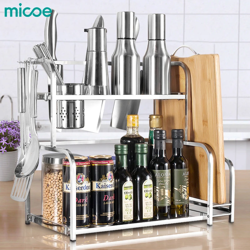 

Stainless Steel Kitchen knife rack Double-layer kitchen storage rack seasoning kitchen storage rack holder