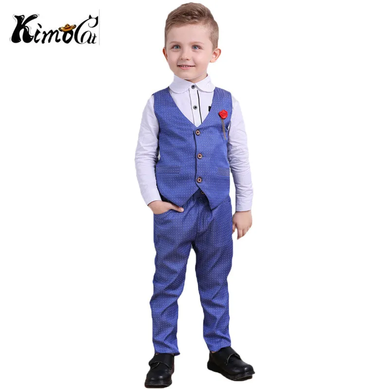 Kimocat جديدة عالية الجودة الربيع والخريف الفتيان السترة السادة الزهور التلبيب في عارضة دعوى 3 قطع (سترة + قميص + بنطلون)