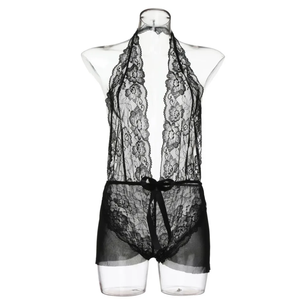 Женское нижнее белье Babydoll черное кружевное прозрачное Эротическое с открытой