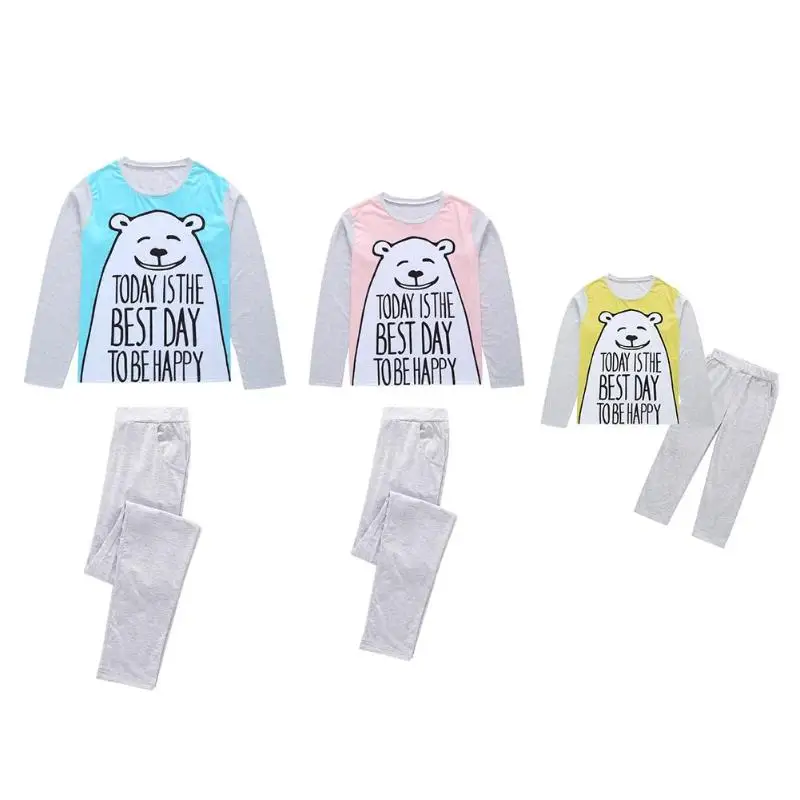 

2pcs Family Matching Clothes Pajama Set Cute Bear Cotton Kids T-shirt Pants mom mum mommy daddy and baby Clothes