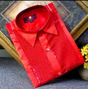 Crazy promotion Red sequins font b shirt b font font b men b font singer dance