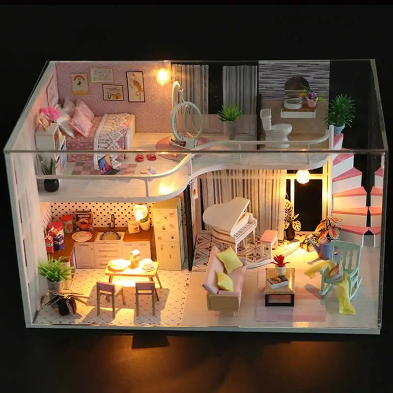 

Small 3D Wooden Mini Doll House DIY Dollhouse Lifelike Handmade Miniature Dollhouses Kit Toys for Children Girls Xmas Gifts