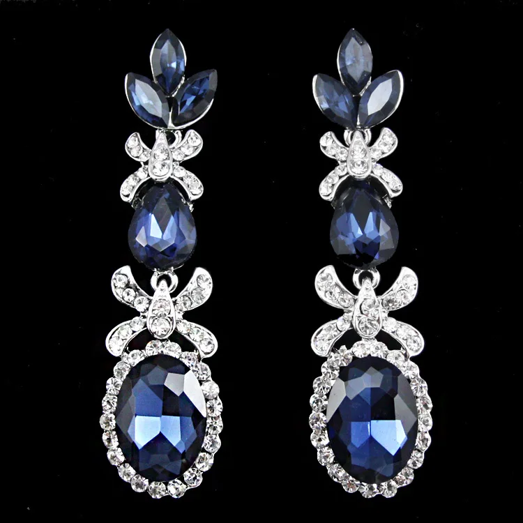 OCESRIO роскошные серебряные Длинные серьги с камнями, циркониевые стразы, зеленые серьги для женщин, Свадебные вечерние ювелирные изделия, ers-g80 - Окраска металла: blue