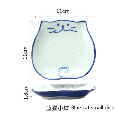 Японская Личность Красный Синий креативный Кот керамическая миска домашняя Милая миска для детей фруктовый салат блюдо закуски лоток чашка набор чаша ложка - Цвет: 02 style