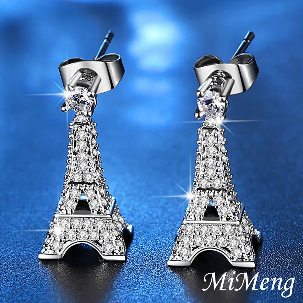 

MiMeng White / Rose Gold Color AAA Zircon Jewelry Fashion Pagoda Stud Earrings for Women Engagement Jewelry Ladies Gifts M20