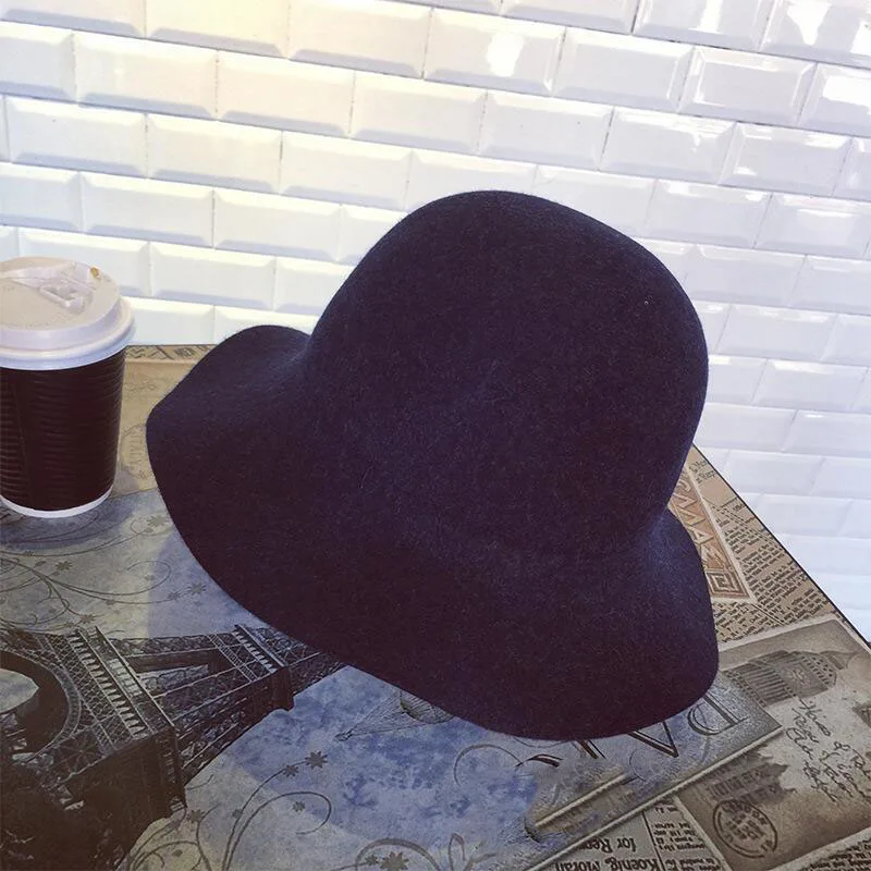 Элегантная мягкая фетровая шляпа в британском стиле с широкими полями из чистой шерсти, фетровая шляпа-котелок, фетровая шляпа-ведро для женщин