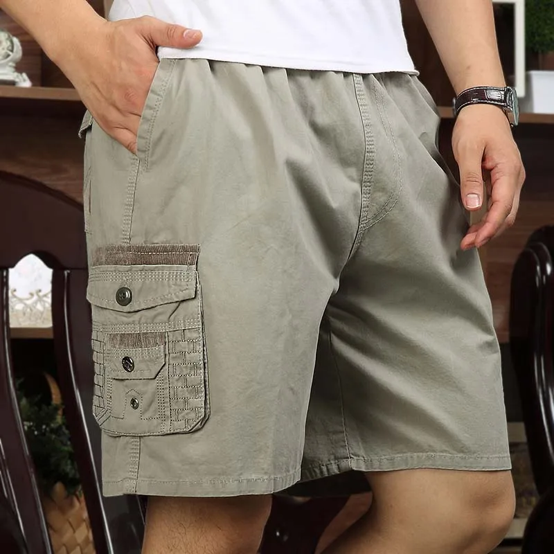 Мужские летние шорты размера плюс, повседневные хлопковые брюки карго, пляжные военные шорты с карманами - Цвет: Beige gray