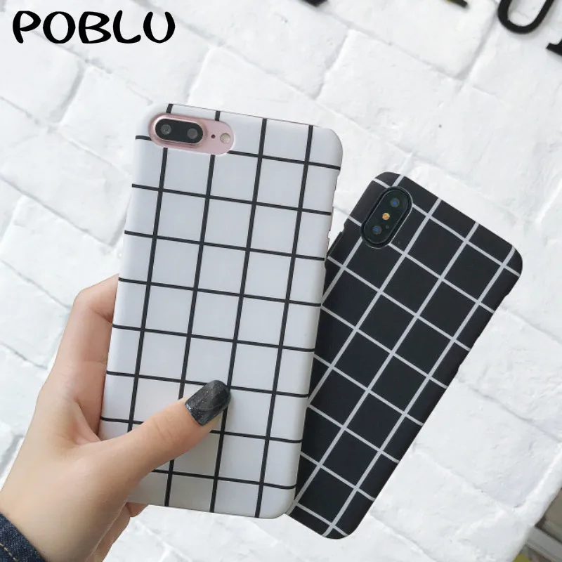 POBLU Retro Grid Phone Case For iphone XS Max X XR 8 7 6s Plus Back Cover Fashion Hard PC Shell Geometric Art Lines Capa |