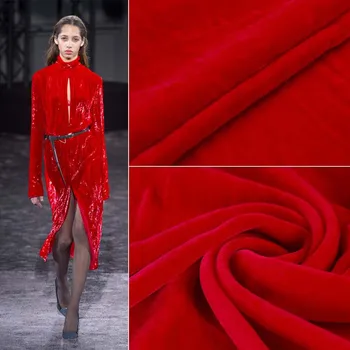 

china red High Density Version Silk Velvet Bean Purple Spring and Autumn Dress Dress Clothing Customized Fabric