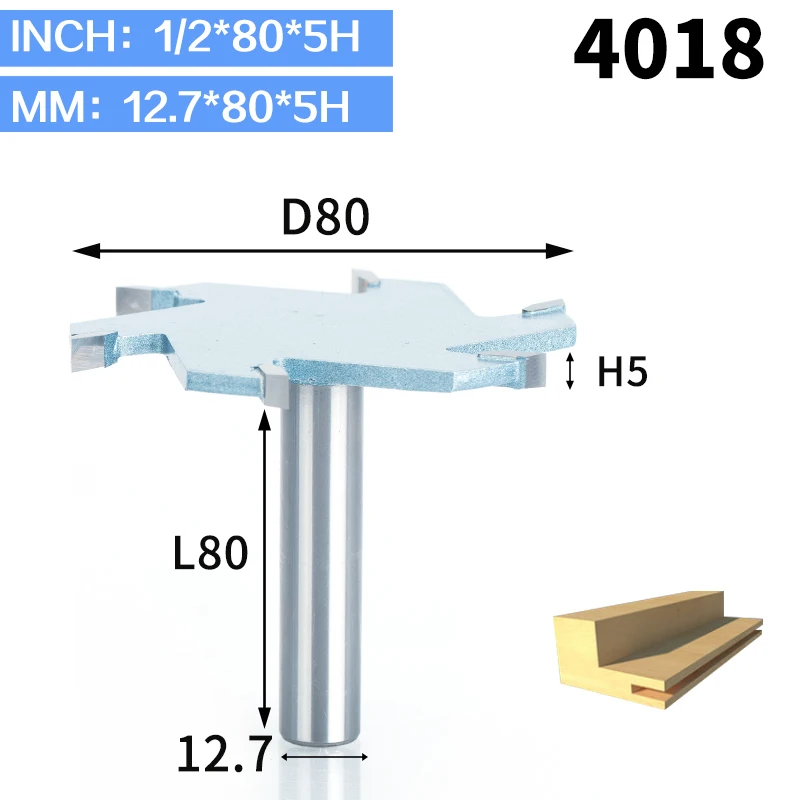 HUHAO 1 шт. 1/" хвостовик Т-образный долбежный деревообрабатывающий резак промышленного класса 6 флейт фрезы для дерева Инструмент Фреза - Длина режущей кромки: 4018