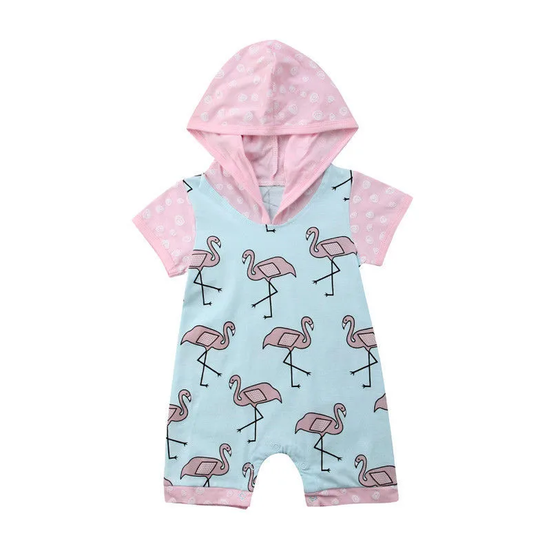 Infant Baby Boy Girl Hooded Romper Playsuit Flamingo Clothes Outfits