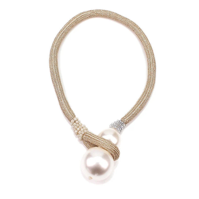 MANILAI, большие ожерелья с искусственным жемчугом для женщин, массивный бисер, массивное ожерелье с подвеской, модное хрустальное ожерелье на цепочке - Окраска металла: Gold