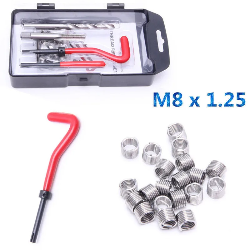 25Pcs Metric Thread Repair Tool Insert Kit M8 x1.25 Helicoil Car Coil