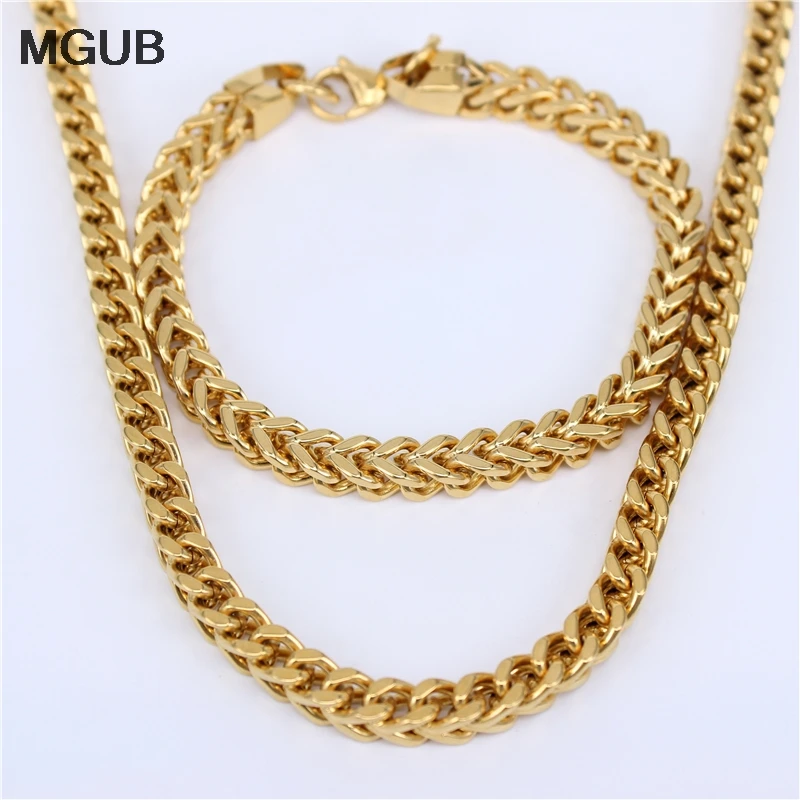 

MGUB Men Jewelry Set Three styles Gold Color Hip Hop Trendy 6MM Chunky Big Cuban Link Chain Necklace And Bracelet Set BD01