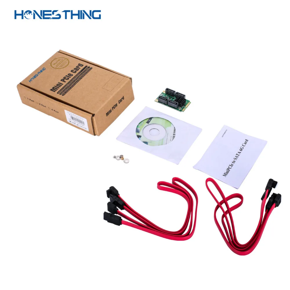 HonesThing SATA III 4 Ports Controller Card 6G MINI PCI-Express Card for Marvel 88SE9215 SSD Adapter Card Mini PCIe Control Card 4