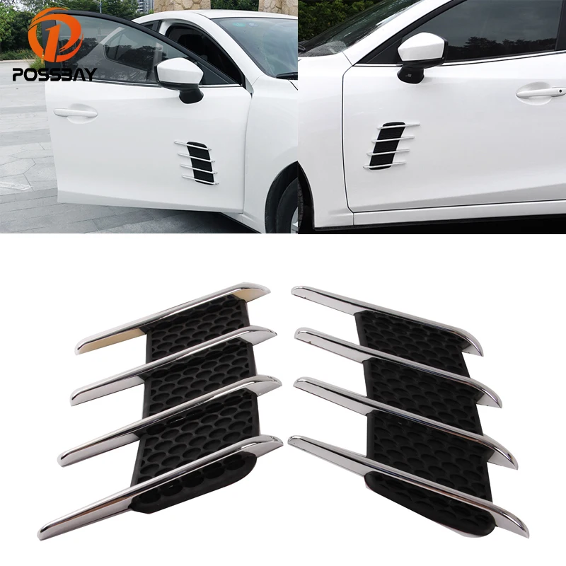 

POSSBAY Black Shark Grilles Car Sticker Air Flow Vent Outlet Intake Turbon Bonnet Vent Stickers Universal Air Flow Fender Decor