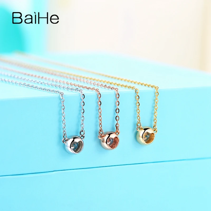 BAIHE Твердые 18K Белое Золото 0.10ct круглый натуральный бриллиант свадебный подарок