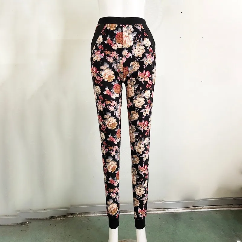 

[aosheng] New Autumn Winter 2018 Fashion Jogger High Waist Stitching Pockets Elastic Knitted Ankle-length Pants Women Y035