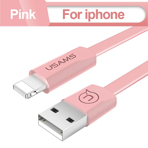 USB кабель для iphone 5 6 X Кабель USAMS Micro usb type c для синхронизации данных плоский кабель для быстрой зарядки мобильных телефонов кабель type-c usbc - Цвет: Pink For iphone
