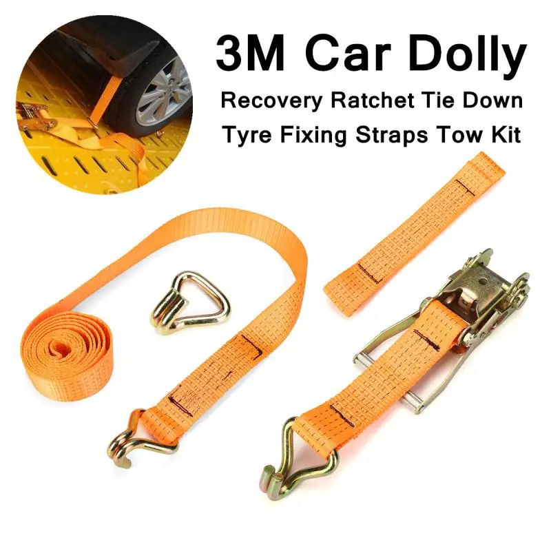 

3m Car Dolly Recovery Ratchet Tie Down Tyre Fixing Straps Tow Kit Fully Adjustable Fit Vehicle Transporter 5000kg Reliable Safe