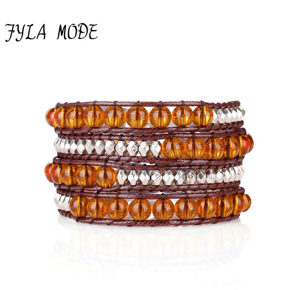 

Fyla Mode Top Quality High Fashion Natural Yellow Stone Beads Weave Wrap Bracelets Beading Pattern Holiday Inspired Bohemian