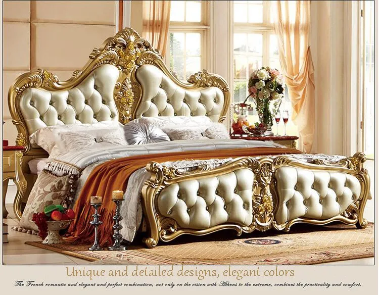 Высококачественная Модная европейская французская резная прикроватная кровать 1,8 м p10052