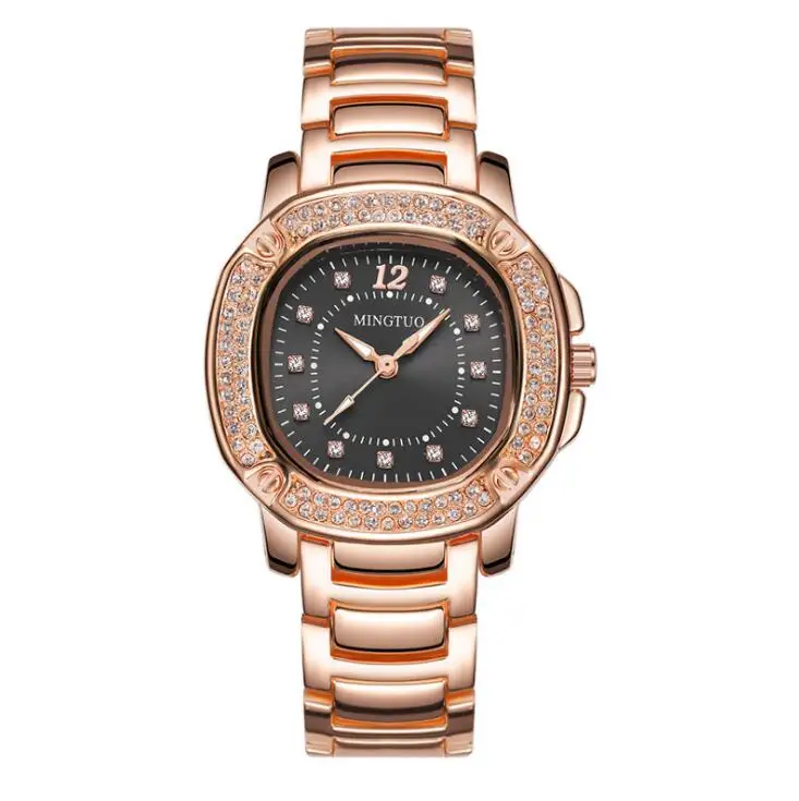 Роскошные женские часы розового золота с кристаллами и серебристым циферблатом