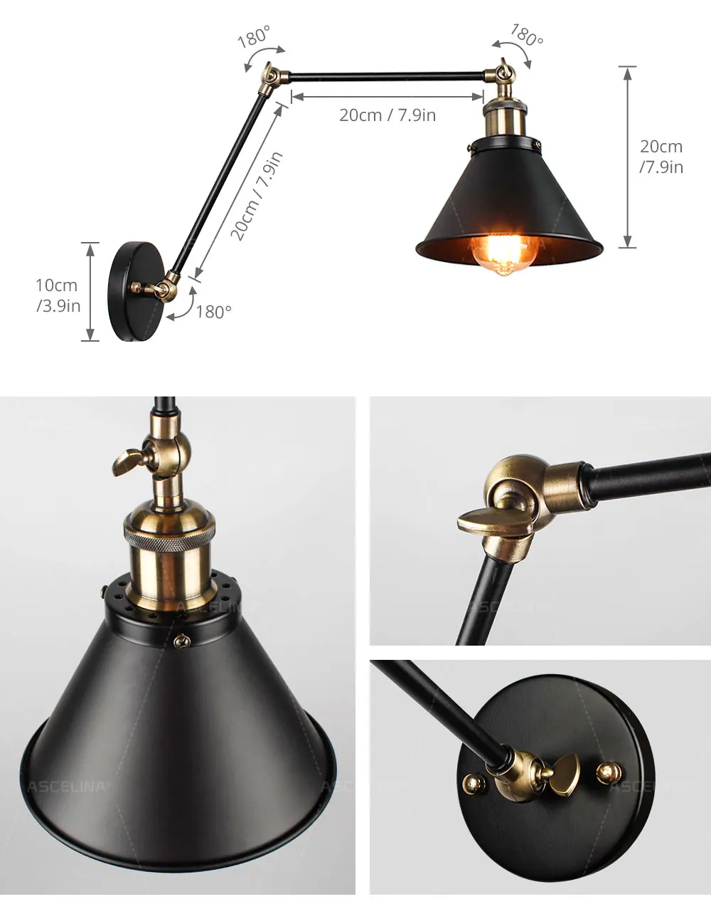 Lâmpada de Parede Industrial do Vintage Luzes de Parede País da América Ajustável Arandelas Parede Quarto Retro Iluminação Led Luz Mod. 129400 4 Cheap Luminárias de parede