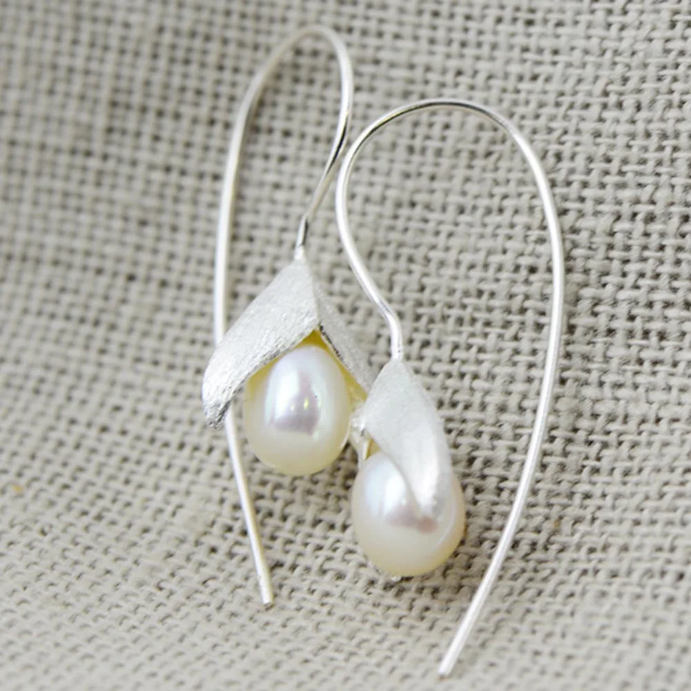 

Fashion Silver Double Pearl Earrings Engagement 925 Silver Wedding Earrings For Women