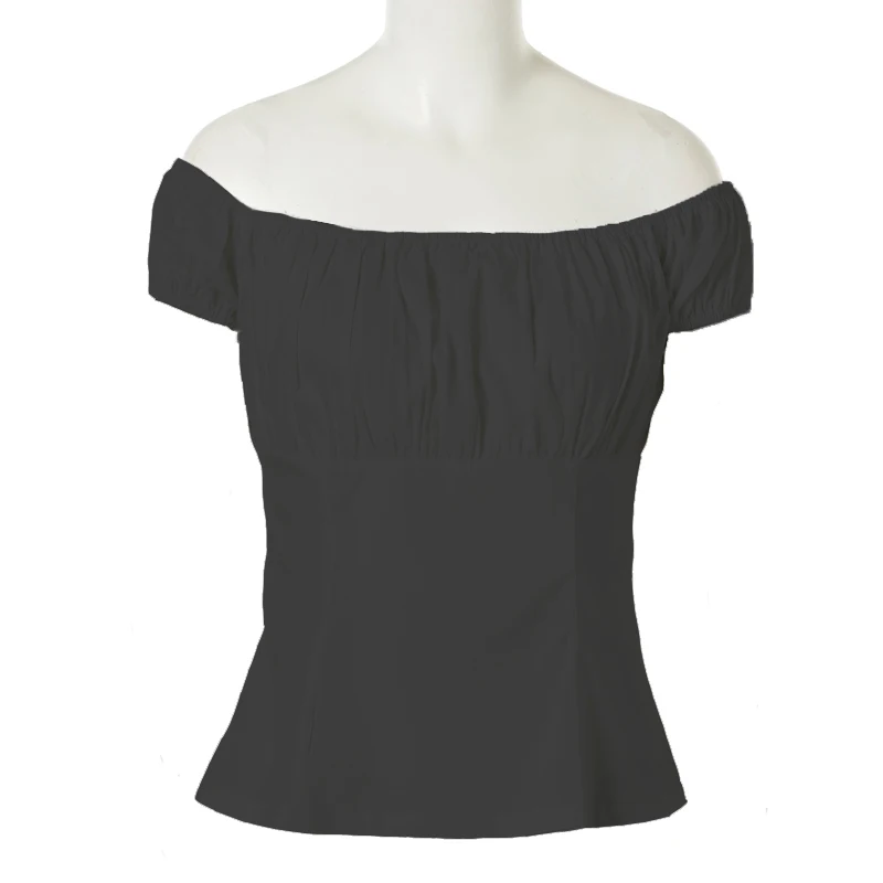 Negro De Mujer Camisa Top Talla Grande De Cóctel campesina Pinup Rockabilly Clothing