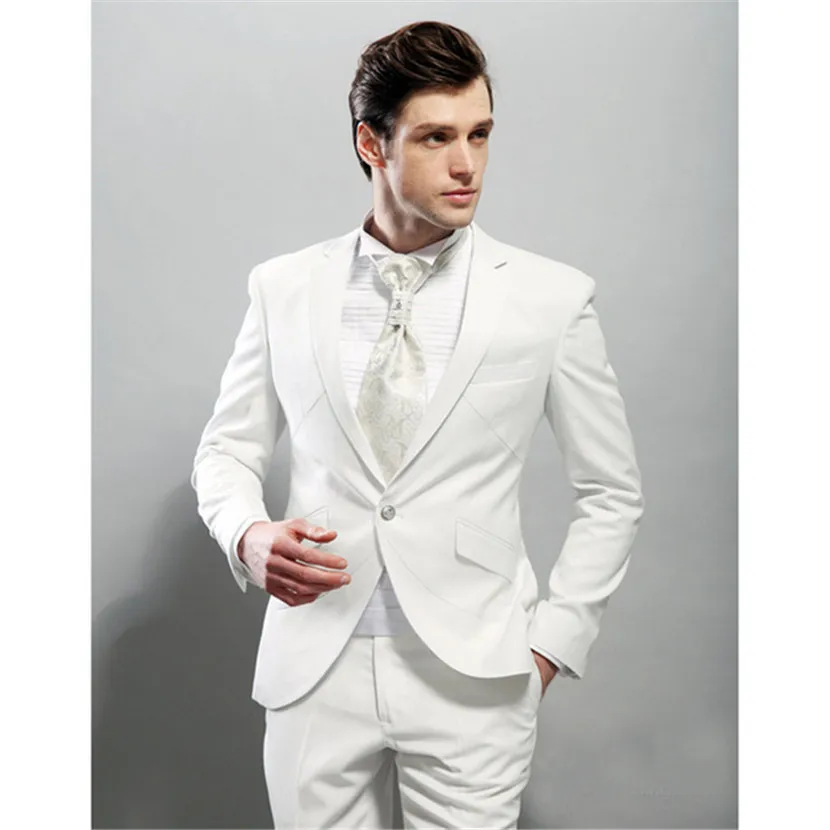 

Costume Homme High Quality Groom Tuxedos Flat Collar Groomsman Suit 1 Button Wedding Custom Made Man For Clothes (jacket+pants)