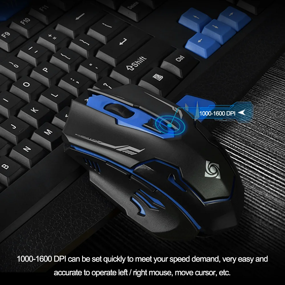  2.4GHz Wireless Keyboard Gaming Keyboard Mouse Combo 19 Keys Anti-ghosting Adjustable DPI Mouse USB