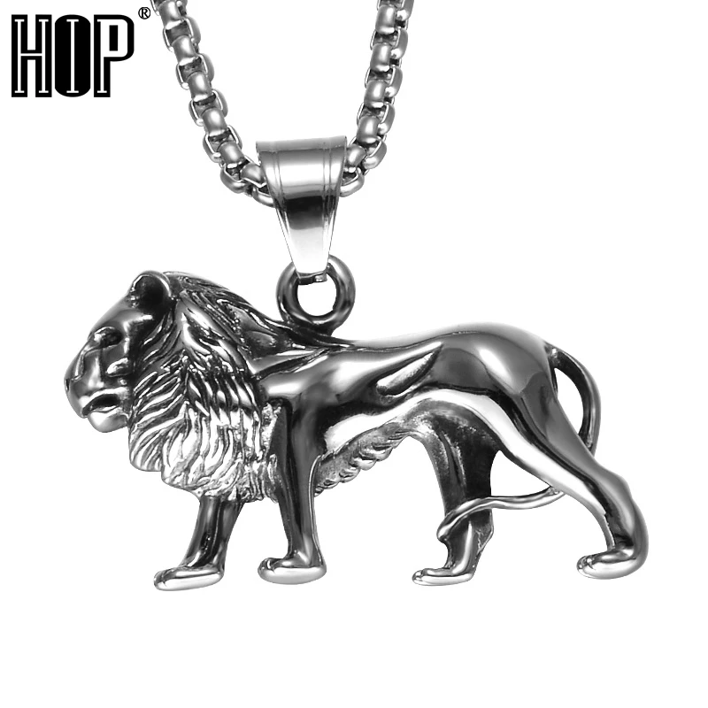 

HIP Mens Charm Necklaces 316L Stainless Steel Silver Color Male Lion Pendants Necklace For Men Jewelry