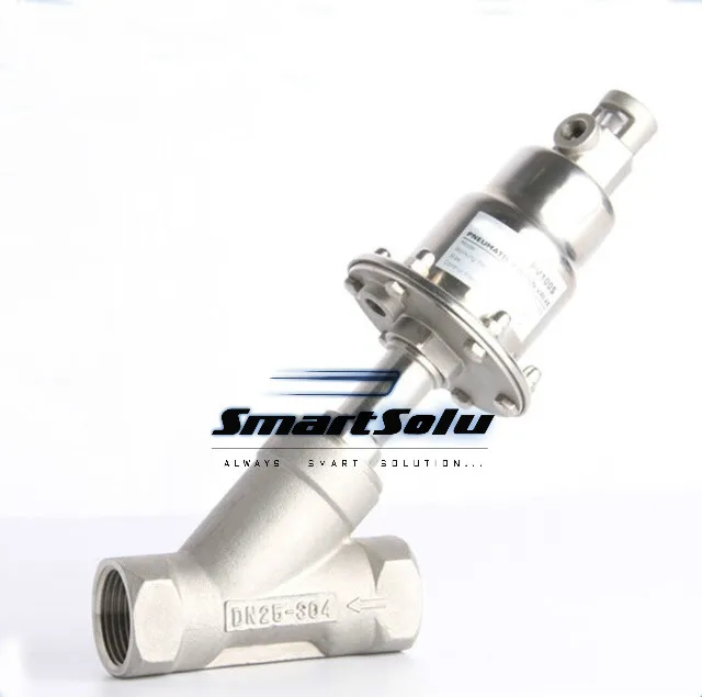 

1 inch single acting stainless steel pneumatic angle seat valve 63mm actuator