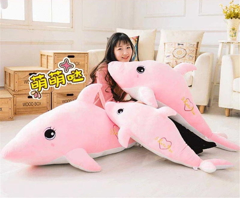 Dorimytrader Cuddly Soft Dolphin Sea Animal Plush Toy Stuffed Cartoon Blue Pink Dolphin Doll Pillow 80cm 100cm 130cm DY61949 (2)