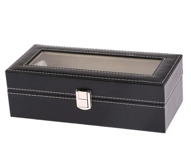 Новый из искусственной кожи часы черный ящик Для мужчин; коробка для хранения часов чехол с окном Jewelry Для женщин Подарок Чехол мода