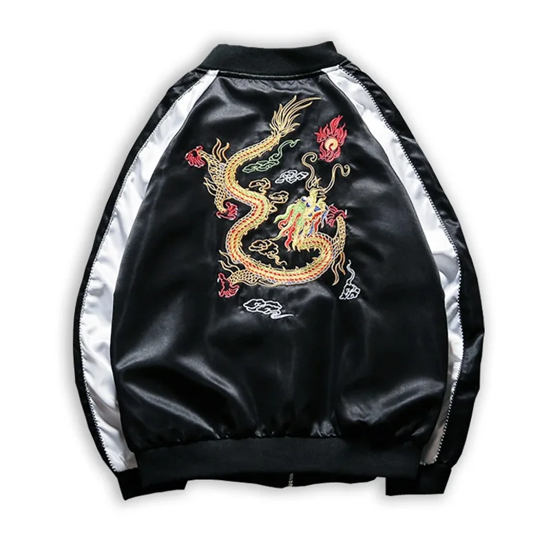 Мужская шелковая куртка с вышивкой весенняя изображением китайского dragon пальто