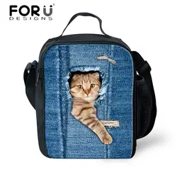 Обед сумка Box Bolsa Termica для Для женщин, 3D Denim Cat животного Утепленная одежда Tote Box, многофункциональный кулер тотализатор поле lancheira Сумки 2018