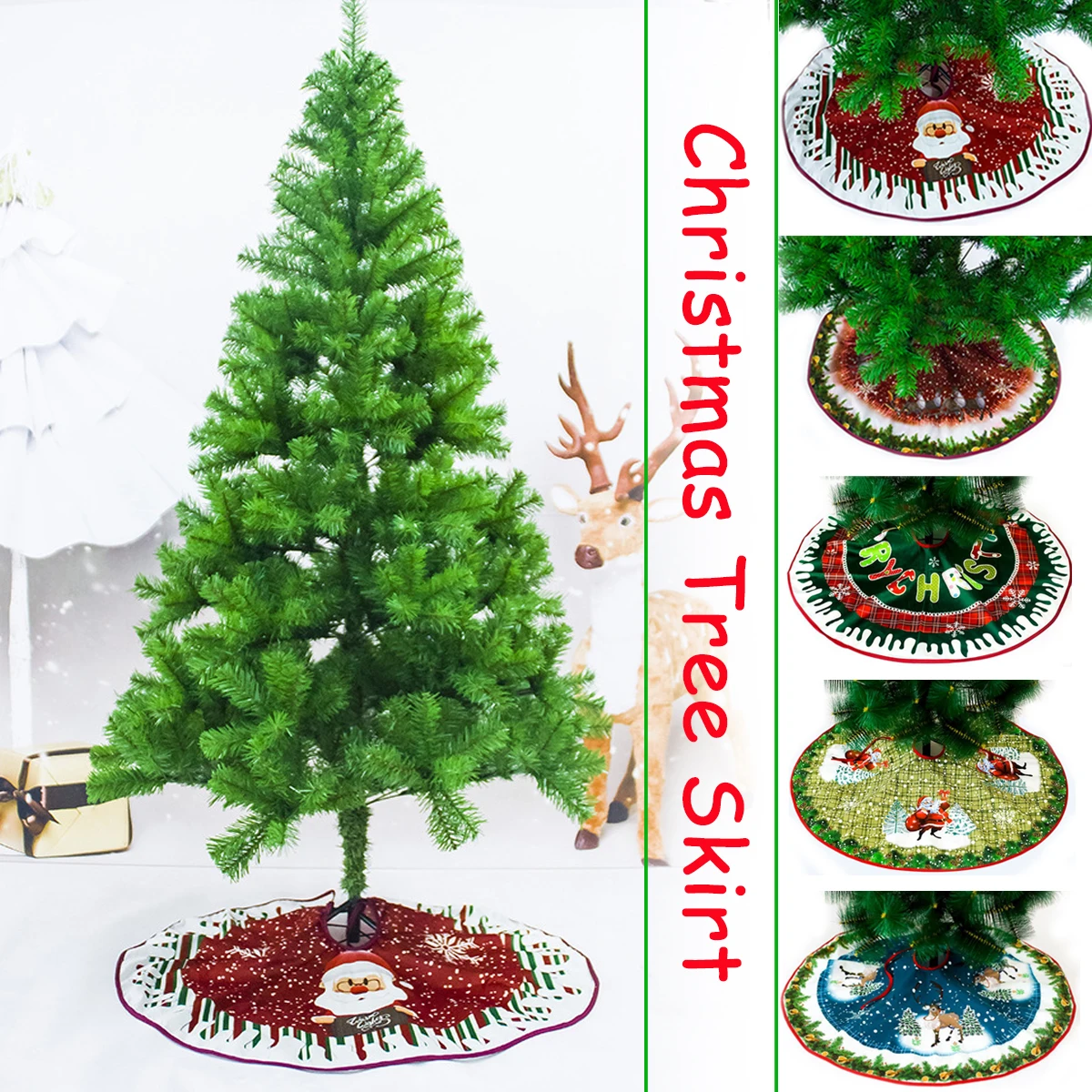 

90cm Christmas Tree Skirt Non-Woven Fabric Christmas Tree Ornaments Under The Tree Ground Floor Mat for Home Decorations