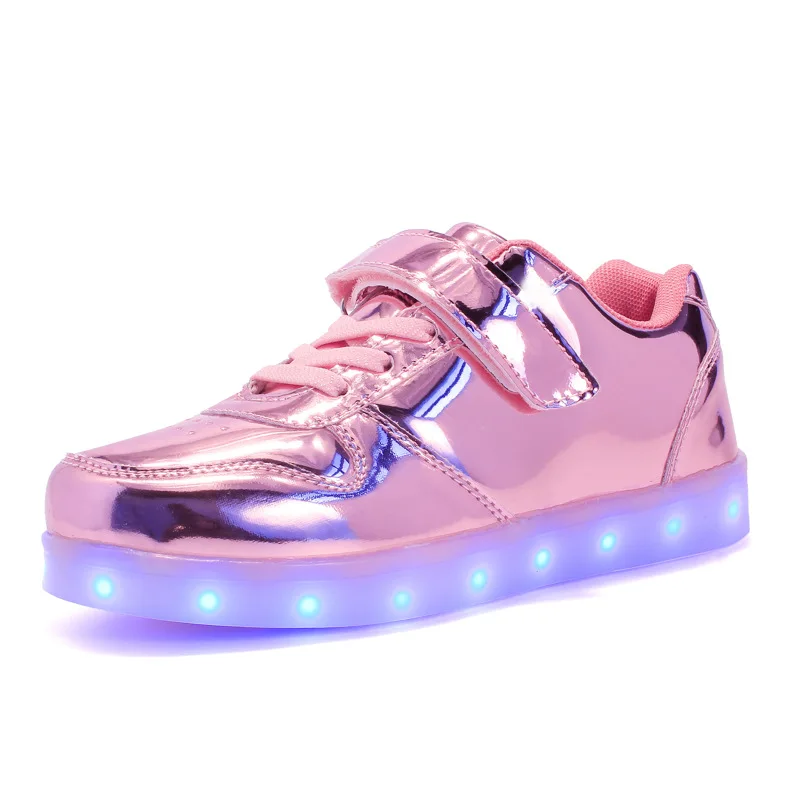 Размер 25-37 Дети led обувь для мальчиков девочек USB зарядное устройство Schoenen дети обувь Enfant светящиеся кроссовки с светильник подошва - Цвет: 608-Pink2