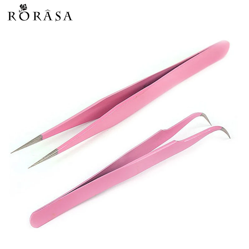 

1pcs Stainless Steel Pink Straight/Curved Tweezer Eyebrow Eyelash Extension Tweezers Nail Art Nippers Clip Beauty Makeup Tools
