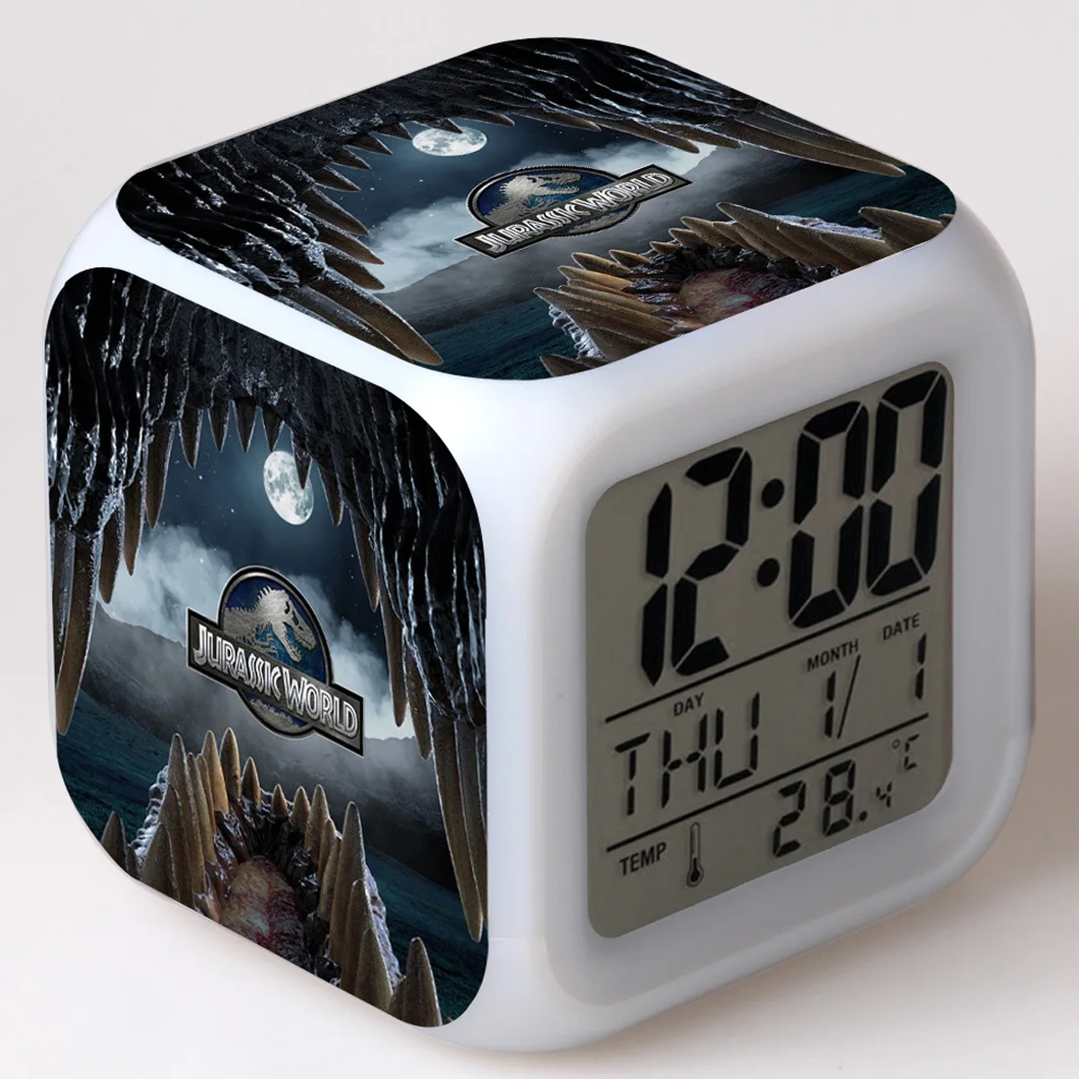 

Movie Jurassic World toys Kids Alarm Clock LED Color Changing Digital Clock Desk Night Wake Up Light Glowing Electronic Reveil