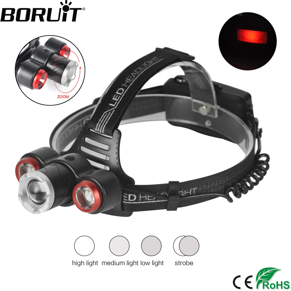 

BORUiT XQ-117 T6 LST LED Headlamp Zoomable 4-Mode Headlight IPX4 Waterproof Head Torch Camping Fishing Flashlight 18650 Battery