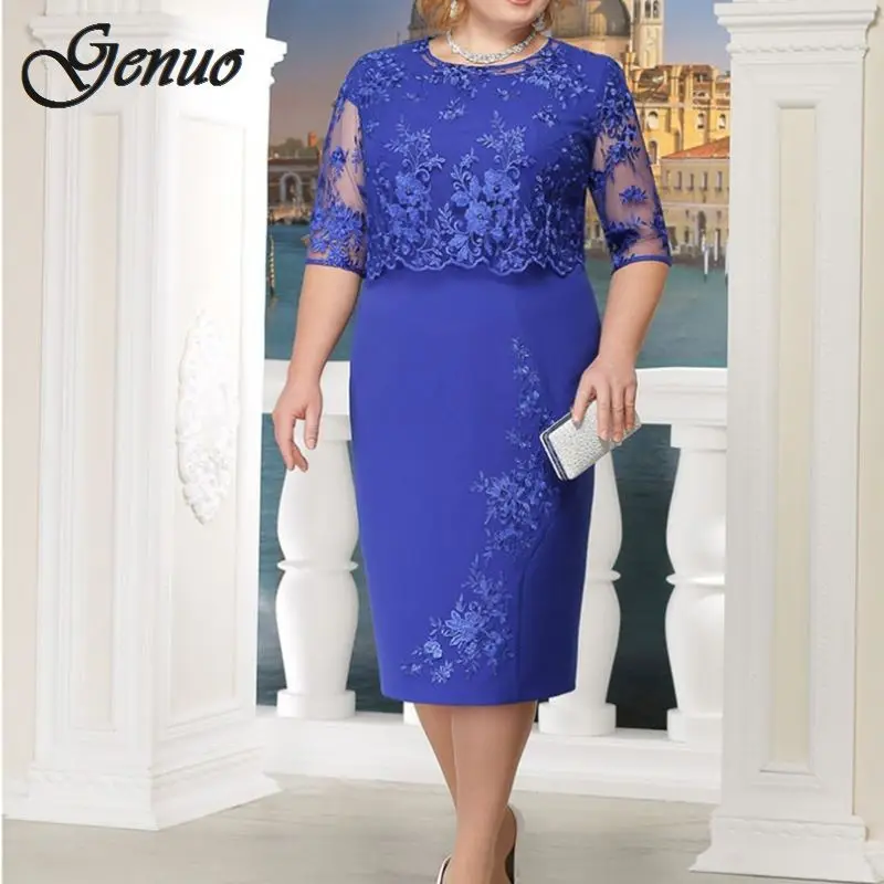 5XL 6XL женское летнее осеннее платье большого размера элегантное кружевное платье женские большие размеры вечерние платья vestido Плюс Размер - Цвет: royal blue