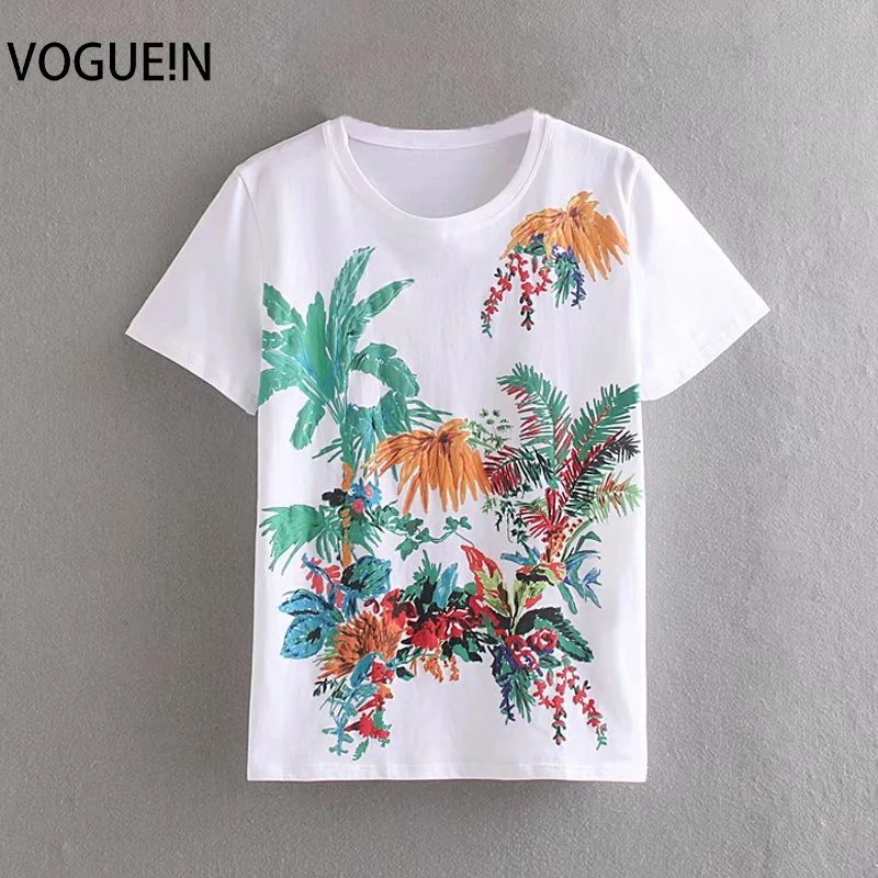 VOGUEIN Новый женский цветочный/лягушка/персиковый принт с круглым вырезом белый