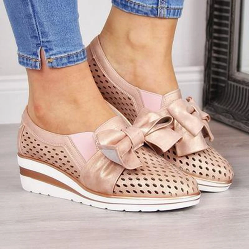 

2019 Summer Breathable Fashion Sneakers Women Hollow Out Bow Tie Vulcanized Shoes Casual Feminino Ladies Shoes Zapatillas Mujer