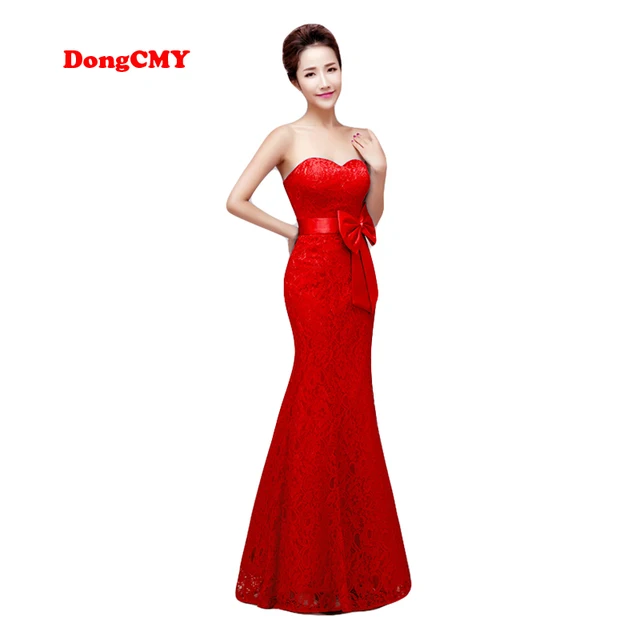 DongCMY Zipper style long New Evening dress 2018 Red color Plus size Robe de soiree Lace Women's Mermaid
