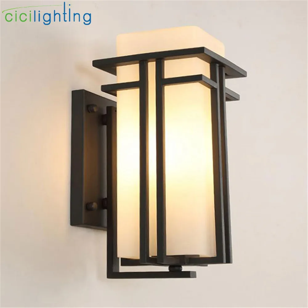 Black outdoor wall lamp, Metal +Glass shade garden lamp exterior wall lights, antique post balcony porch wall sconces lighting